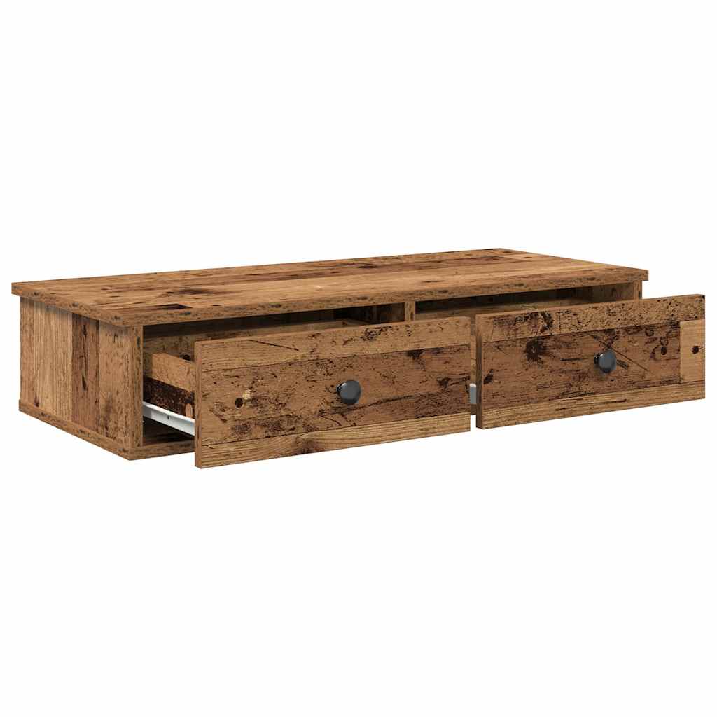 Wandschap met lades 80x31x17 cm bewerkt hout oud houtkleurig is nu te koop bij PeponiXL, paradijselijk wonen!