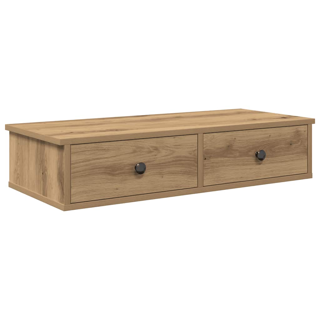 Wandschap met lades 80x31x17 cm bewerkt hout artisanaal eiken is nu te koop bij PeponiXL, paradijselijk wonen!