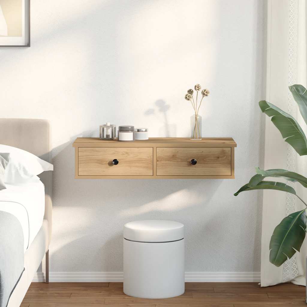 Wandschap met lades 80x31x17 cm bewerkt hout artisanaal eiken is nu te koop bij PeponiXL, paradijselijk wonen!