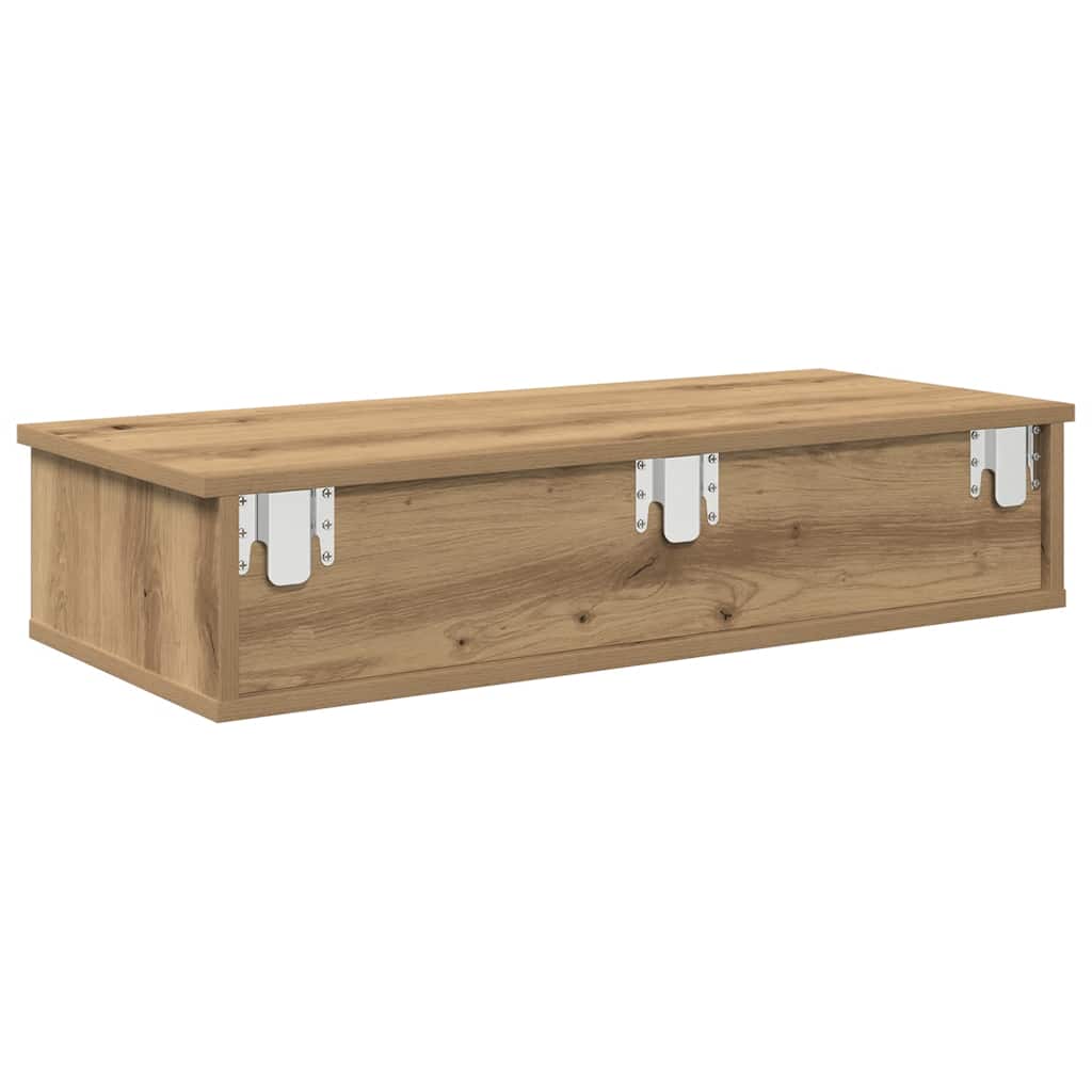 Wandschap met lades 80x31x17 cm bewerkt hout artisanaal eiken is nu te koop bij PeponiXL, paradijselijk wonen!