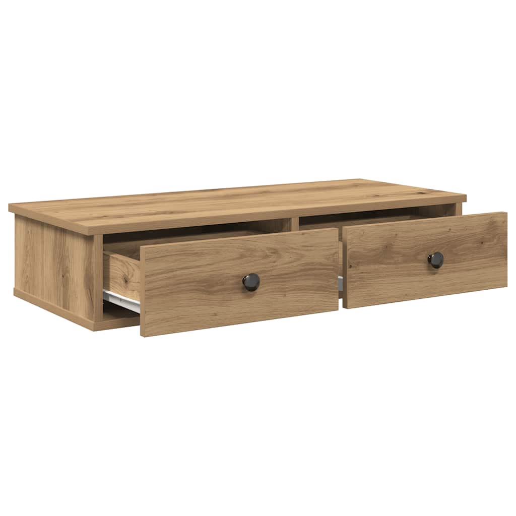 Wandschap met lades 80x31x17 cm bewerkt hout artisanaal eiken is nu te koop bij PeponiXL, paradijselijk wonen!