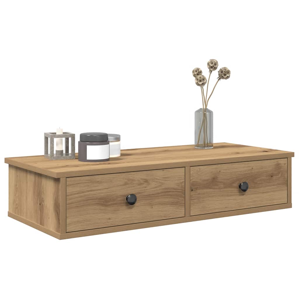 Wandschap met lades 80x31x17 cm bewerkt hout artisanaal eiken is nu te koop bij PeponiXL, paradijselijk wonen!