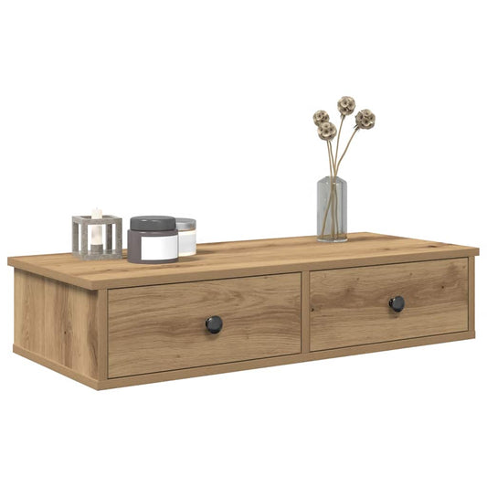 Wandschap met lades 80x31x17 cm bewerkt hout artisanaal eiken is nu te koop bij PeponiXL, paradijselijk wonen!