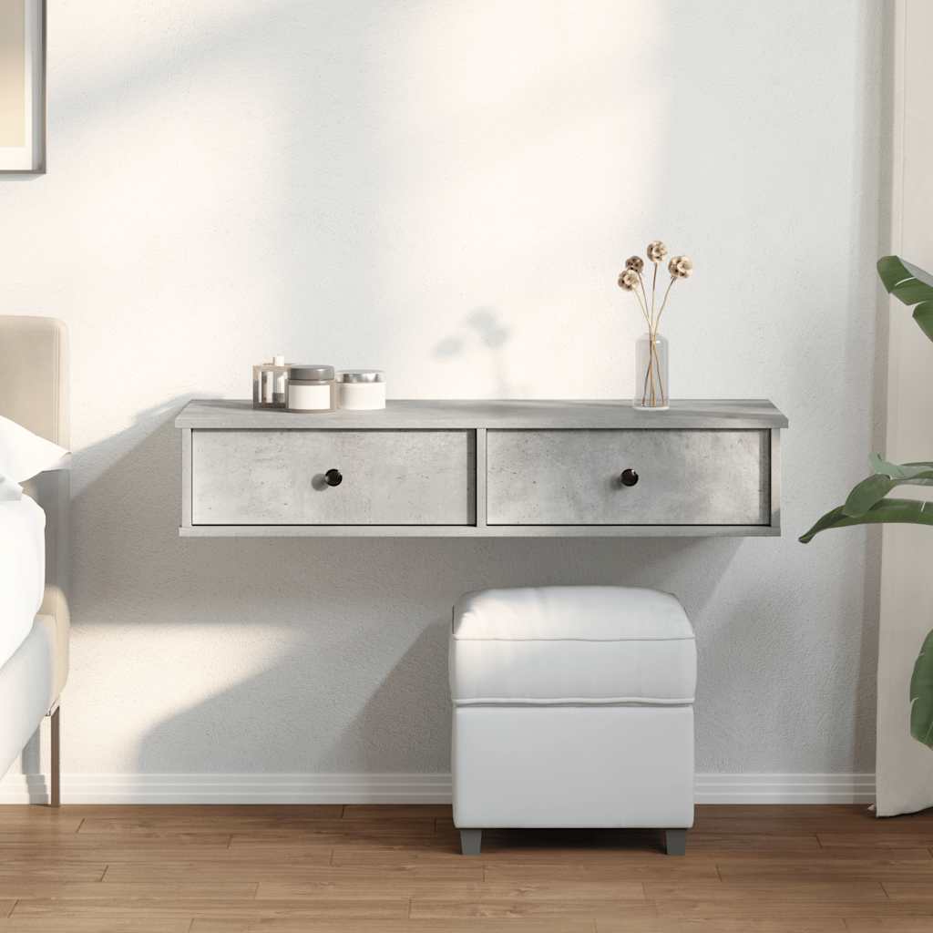 Wandschap met lades 100x37,5x19 cm bewerkt hout betongrijs is nu te koop bij PeponiXL, paradijselijk wonen!