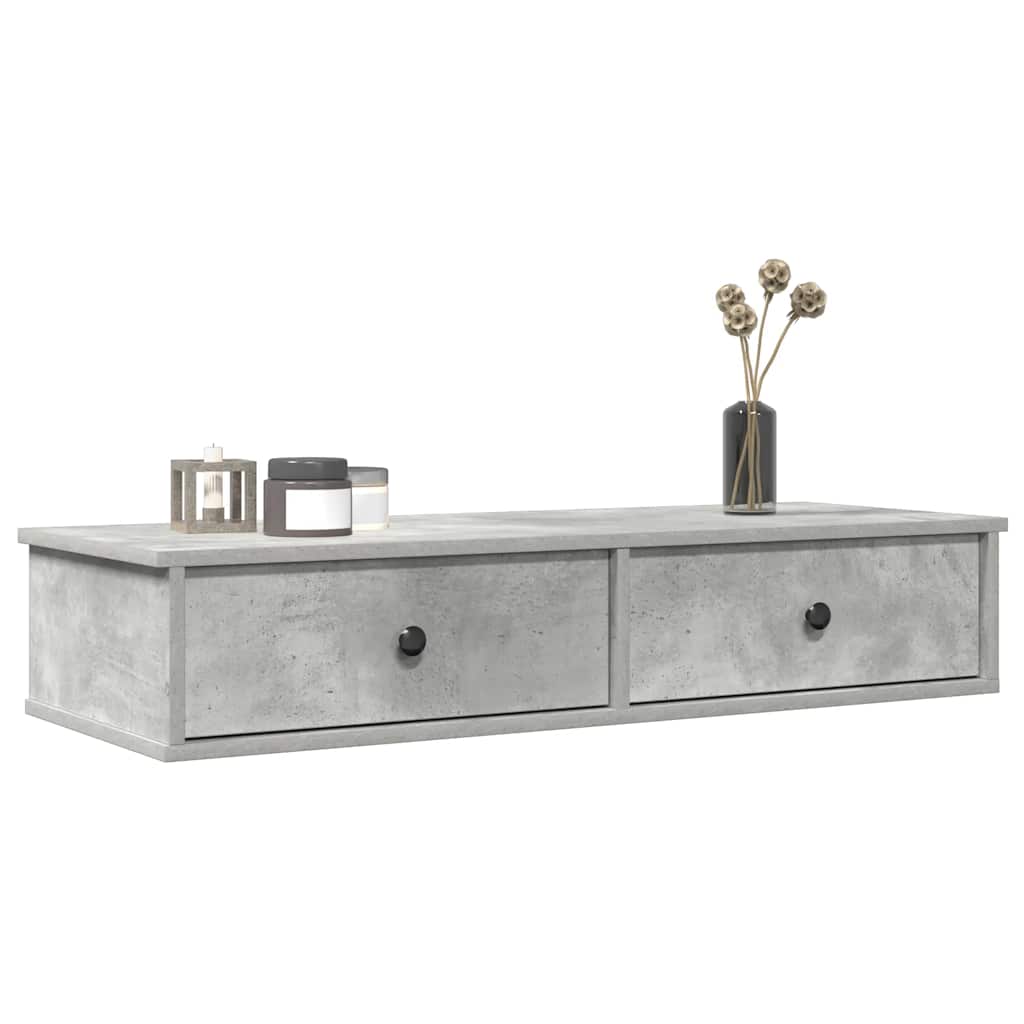 Wandschap met lades 100x37,5x19 cm bewerkt hout betongrijs is nu te koop bij PeponiXL, paradijselijk wonen!