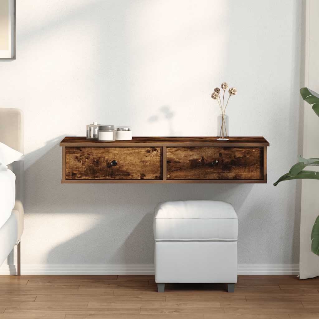 Wandschap met lades 100x37,5x19 cm bewerkt hout gerookt eiken is nu te koop bij PeponiXL, paradijselijk wonen!