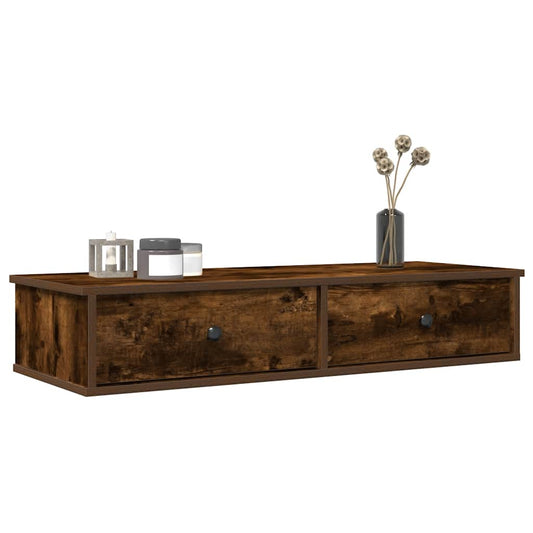 Wandschap met lades 100x37,5x19 cm bewerkt hout gerookt eiken is nu te koop bij PeponiXL, paradijselijk wonen!
