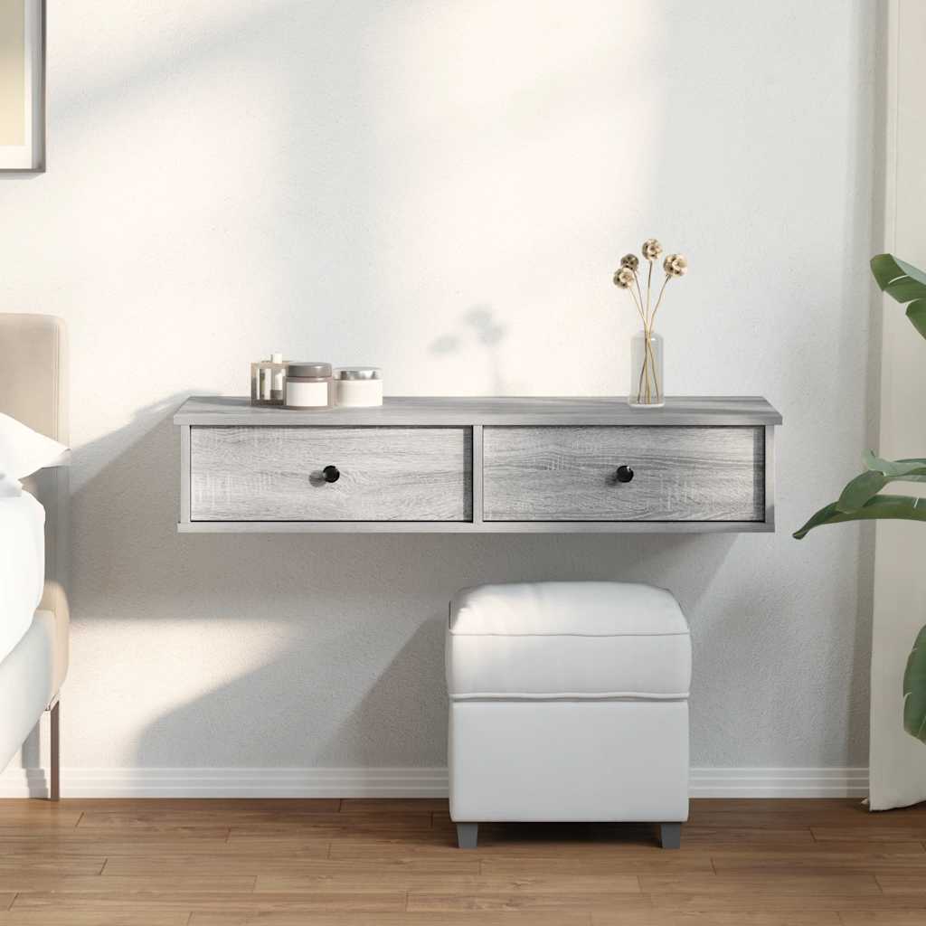 Wandschap met lades 100x37,5x19 cm bewerkt hout grijs sonoma is nu te koop bij PeponiXL, paradijselijk wonen!