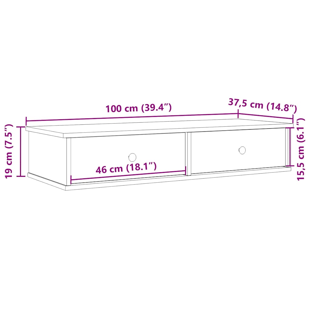Wandschap met lades 100x37,5x19 cm bewerkt hout grijs sonoma is nu te koop bij PeponiXL, paradijselijk wonen!