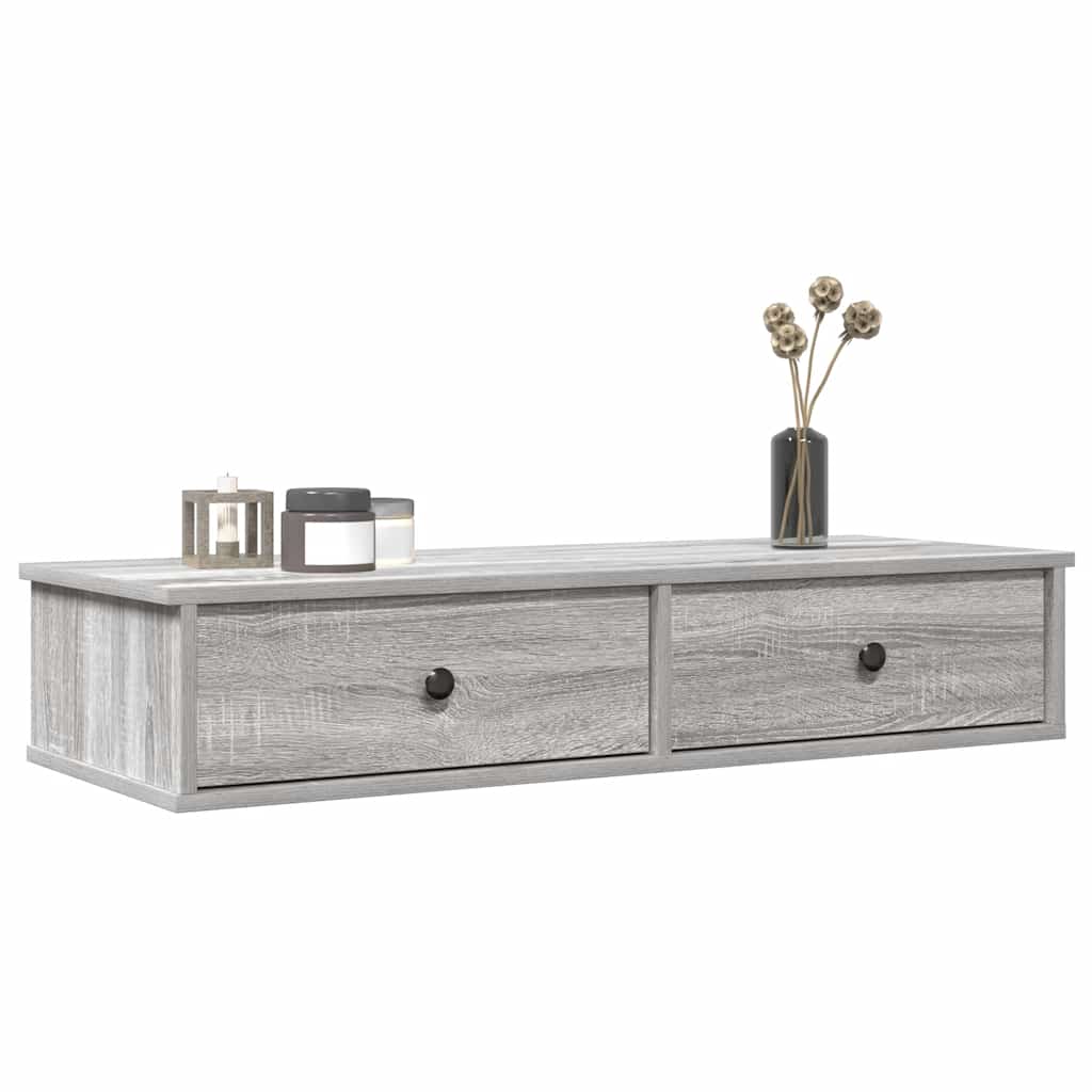 Wandschap met lades 100x37,5x19 cm bewerkt hout grijs sonoma is nu te koop bij PeponiXL, paradijselijk wonen!