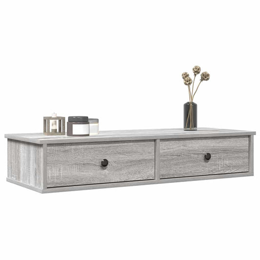 Wandschap met lades 100x37,5x19 cm bewerkt hout grijs sonoma is nu te koop bij PeponiXL, paradijselijk wonen!