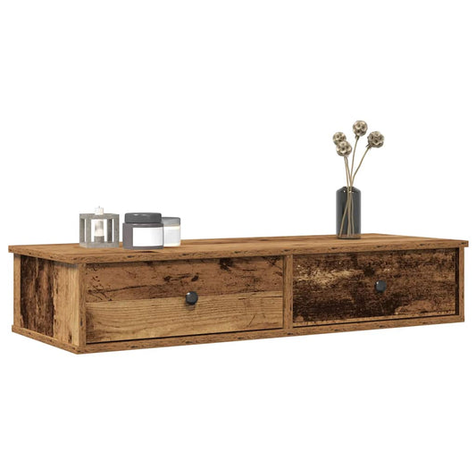 Wandschap met lades 100x37,5x19 cm bewerkt hout oud houtkleurig is nu te koop bij PeponiXL, paradijselijk wonen!