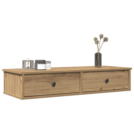 Wandschap met lades 100x37,5x19cm bewerkt hout artisanaal eiken is nu te koop bij PeponiXL, paradijselijk wonen!
