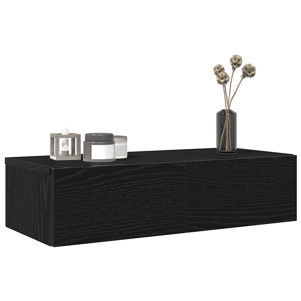 Wandschap met lades 60x26,5x15 cm bewerkt hout zwart is nu te koop bij PeponiXL, paradijselijk wonen!