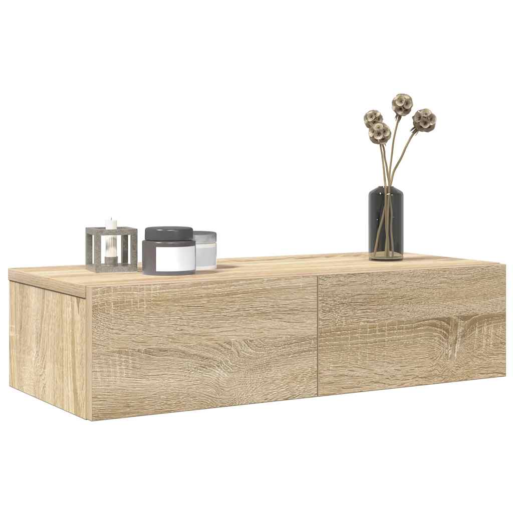 Wandschap met lades 60x26,5x15cm bewerkt hout sonoma eikenkleur is nu te koop bij PeponiXL, paradijselijk wonen!