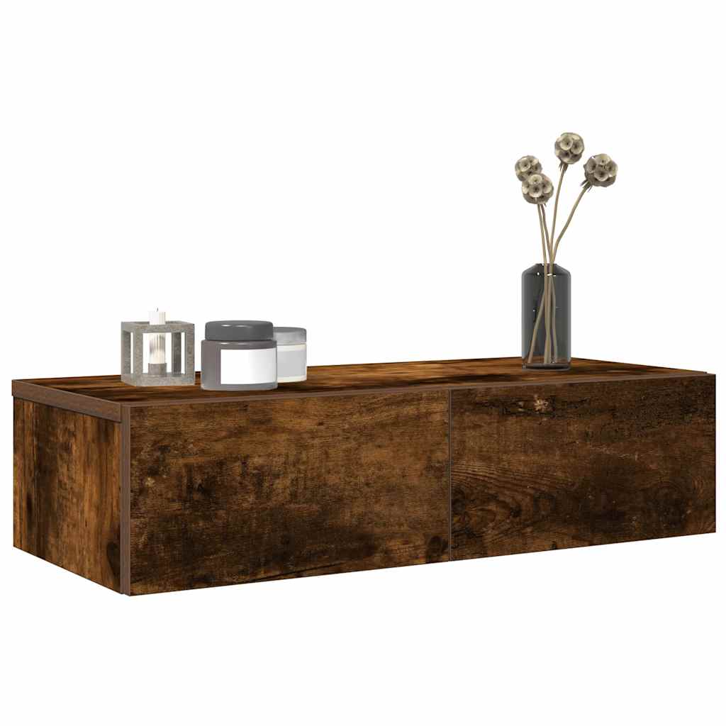 Wandschap met lades 60x26,5x15 cm bewerkt hout gerookt eiken is nu te koop bij PeponiXL, paradijselijk wonen!