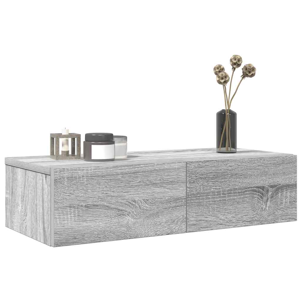 Wandschap met lades 60x26,5x15 cm bewerkt hout grijs sonoma is nu te koop bij PeponiXL, paradijselijk wonen!