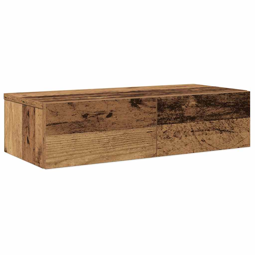 Wandschap met lades 60x26,5x15 cm bewerkt hout oud houtkleurig is nu te koop bij PeponiXL, paradijselijk wonen!