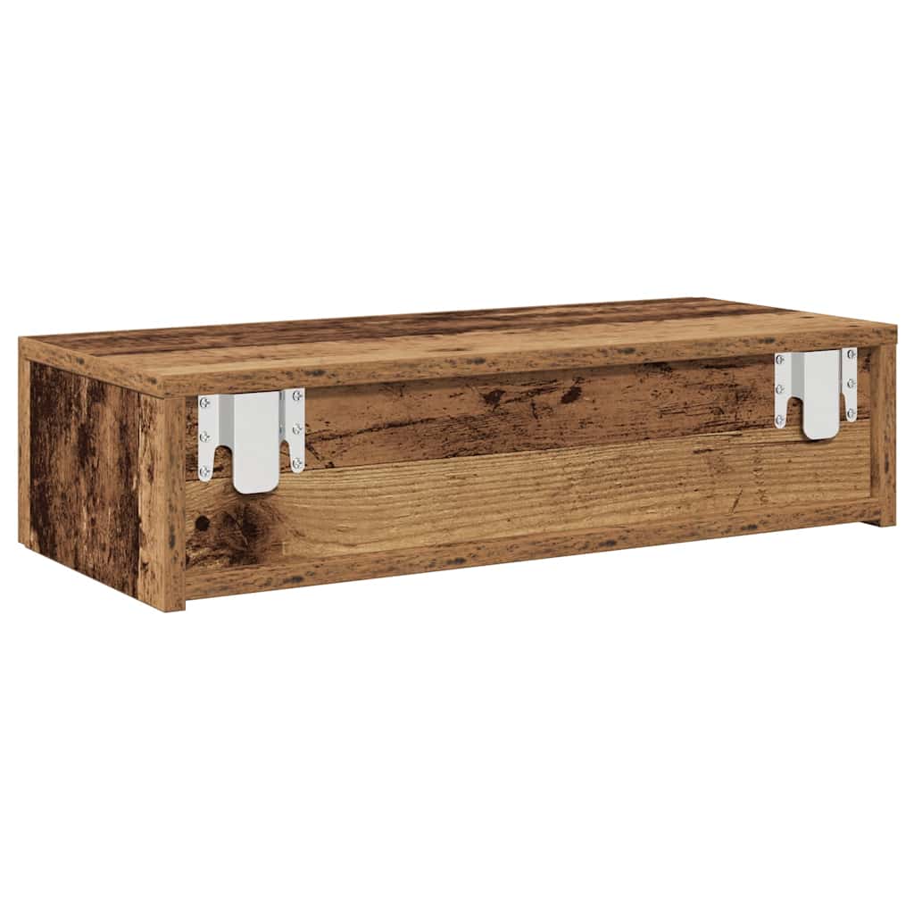 Wandschap met lades 60x26,5x15 cm bewerkt hout oud houtkleurig is nu te koop bij PeponiXL, paradijselijk wonen!