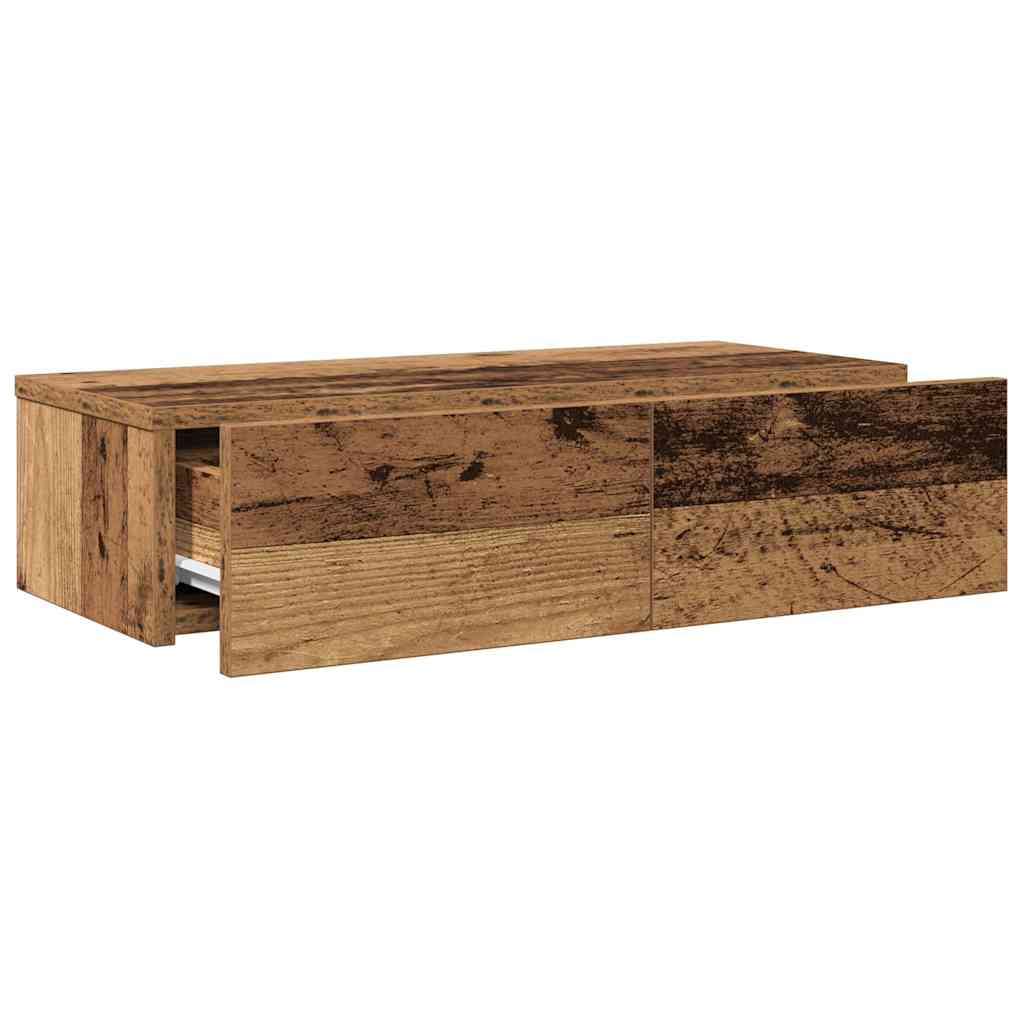 Wandschap met lades 60x26,5x15 cm bewerkt hout oud houtkleurig is nu te koop bij PeponiXL, paradijselijk wonen!