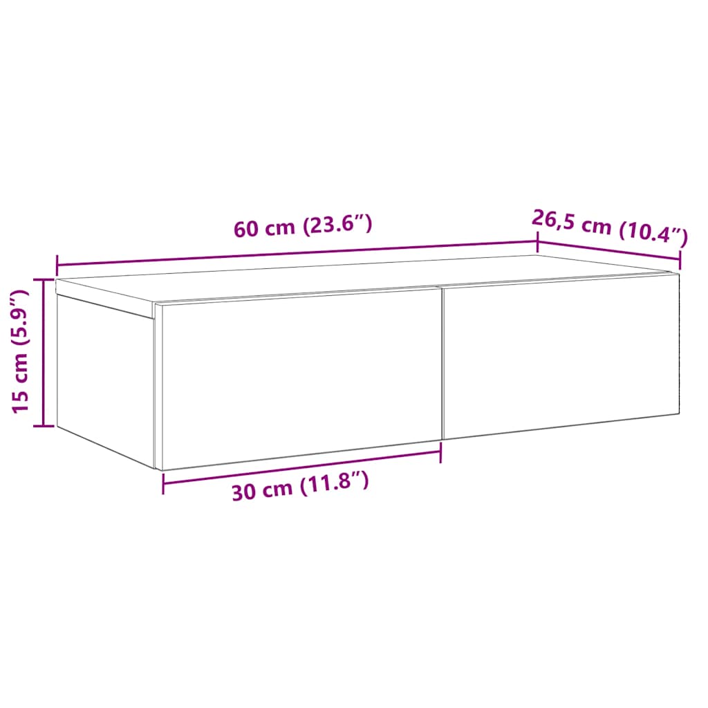 Wandschap met lades 60x26,5x15 cm bewerkt hout oud houtkleurig is nu te koop bij PeponiXL, paradijselijk wonen!