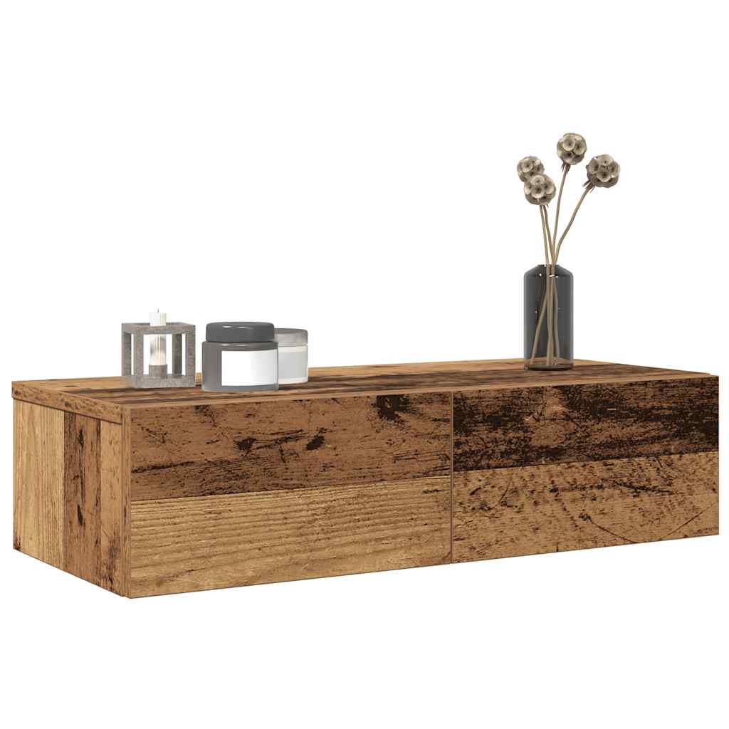 Wandschap met lades 60x26,5x15 cm bewerkt hout oud houtkleurig is nu te koop bij PeponiXL, paradijselijk wonen!