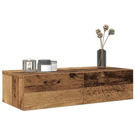 Wandschap met lades 60x26,5x15 cm bewerkt hout oud houtkleurig is nu te koop bij PeponiXL, paradijselijk wonen!
