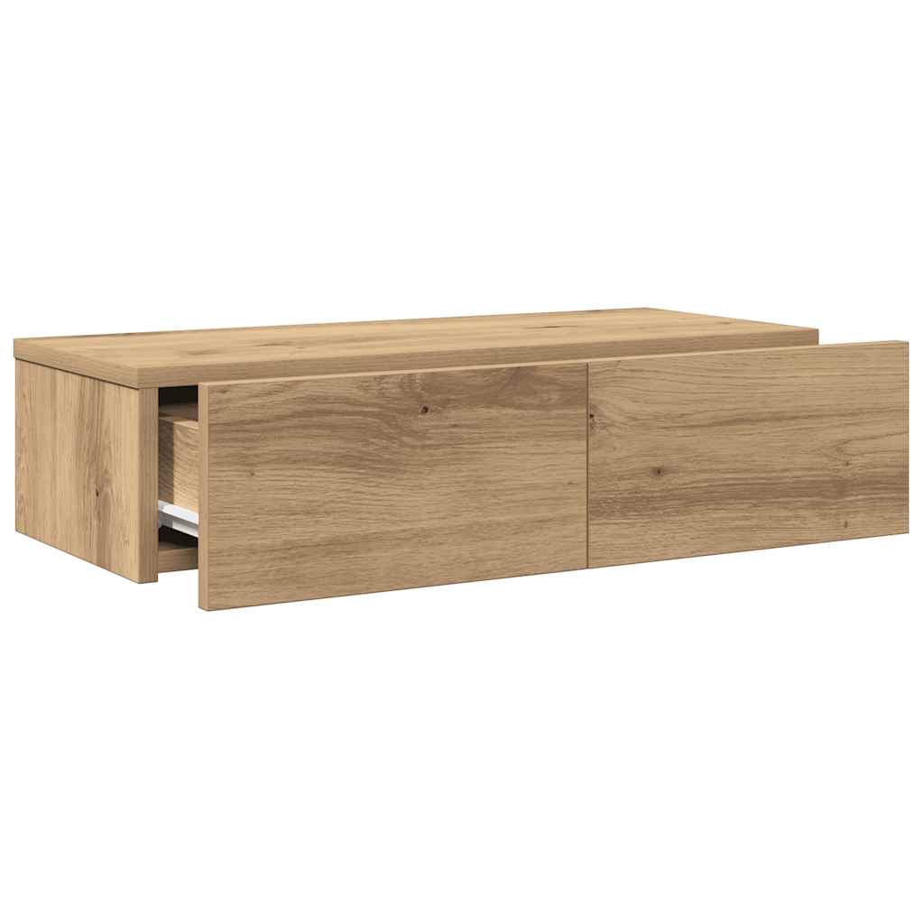 Wandschap met lades 60x26,5x15 cm bewerkt hout artisanaal eiken is nu te koop bij PeponiXL, paradijselijk wonen!