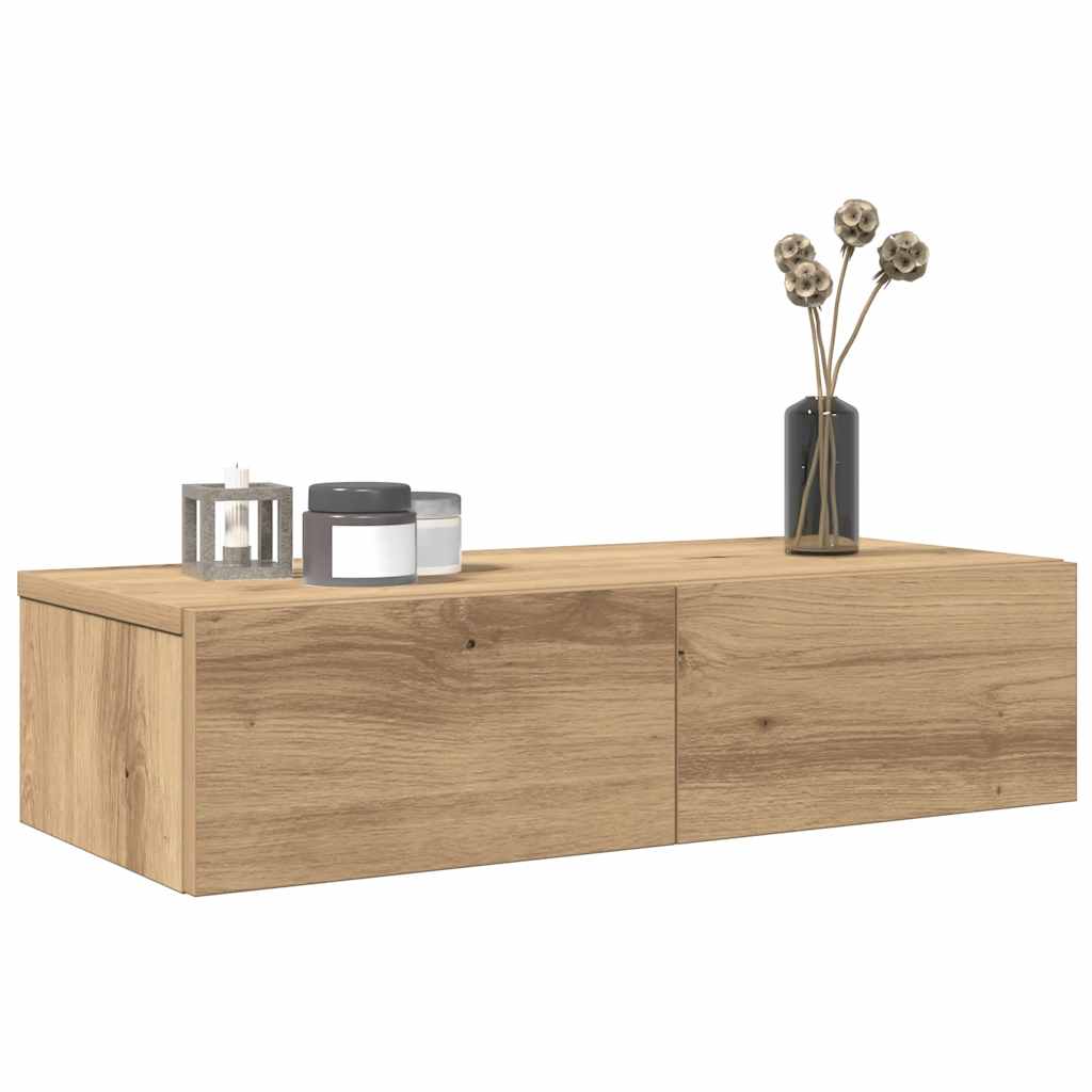 Wandschap met lades 60x26,5x15 cm bewerkt hout artisanaal eiken is nu te koop bij PeponiXL, paradijselijk wonen!
