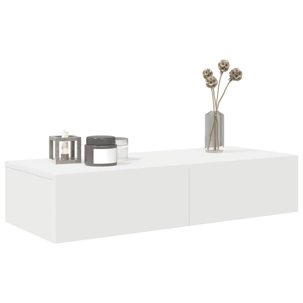 Wandschap met lades 80x33x17 cm bewerkt hout wit is nu te koop bij PeponiXL, paradijselijk wonen!