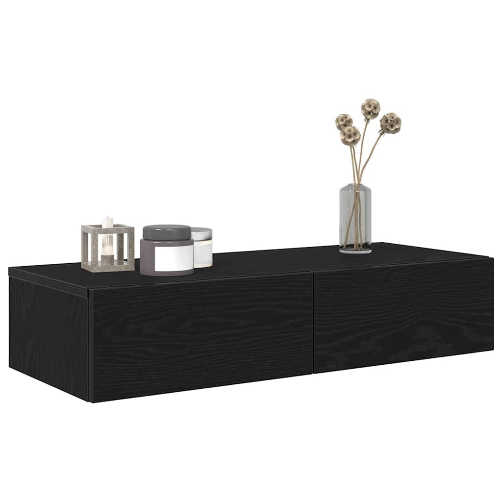 Wandschap met lades 80x33x17 cm bewerkt hout zwart is nu te koop bij PeponiXL, paradijselijk wonen!