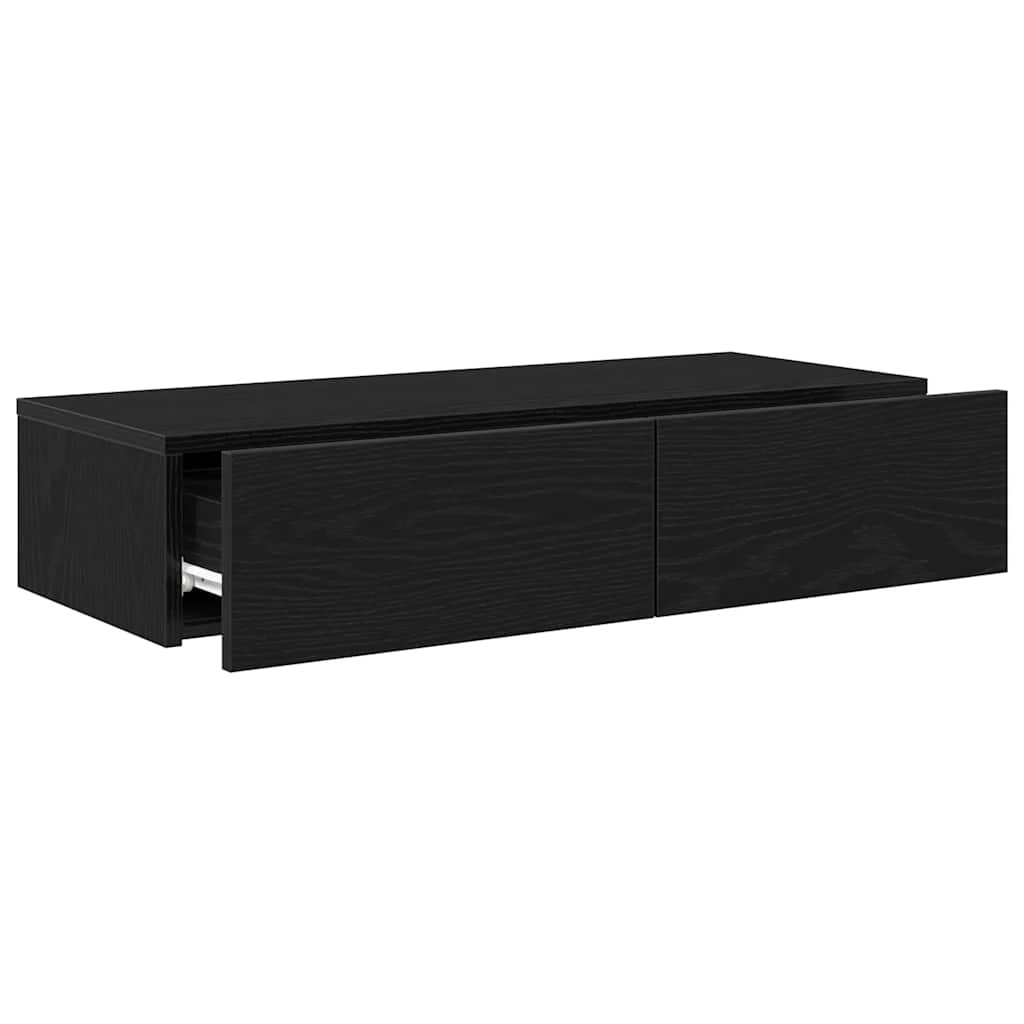 Wandschap met lades 80x33x17 cm bewerkt hout zwart is nu te koop bij PeponiXL, paradijselijk wonen!