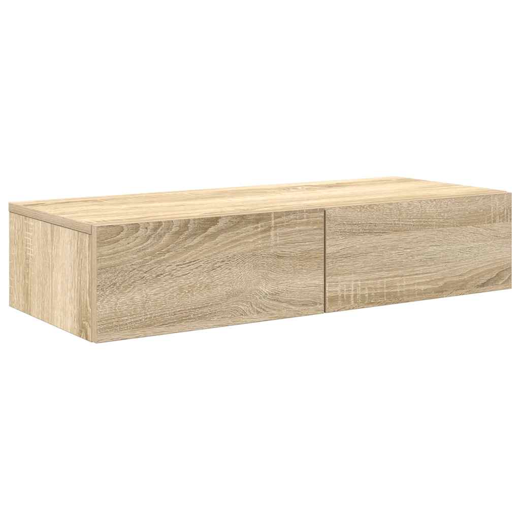 Wandschap met lades 80x33x17 cm bewerkt hout sonoma eikenkleur is nu te koop bij PeponiXL, paradijselijk wonen!