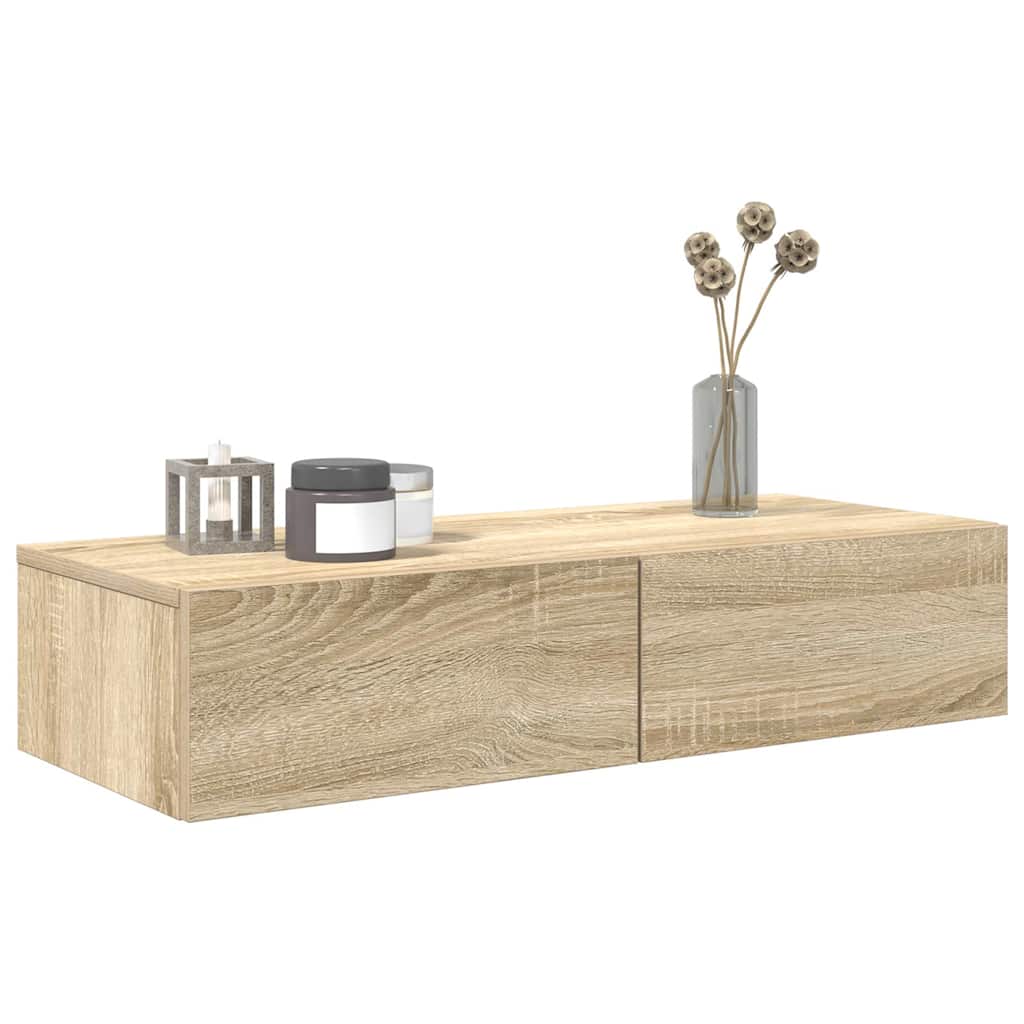 Wandschap met lades 80x33x17 cm bewerkt hout sonoma eikenkleur is nu te koop bij PeponiXL, paradijselijk wonen!