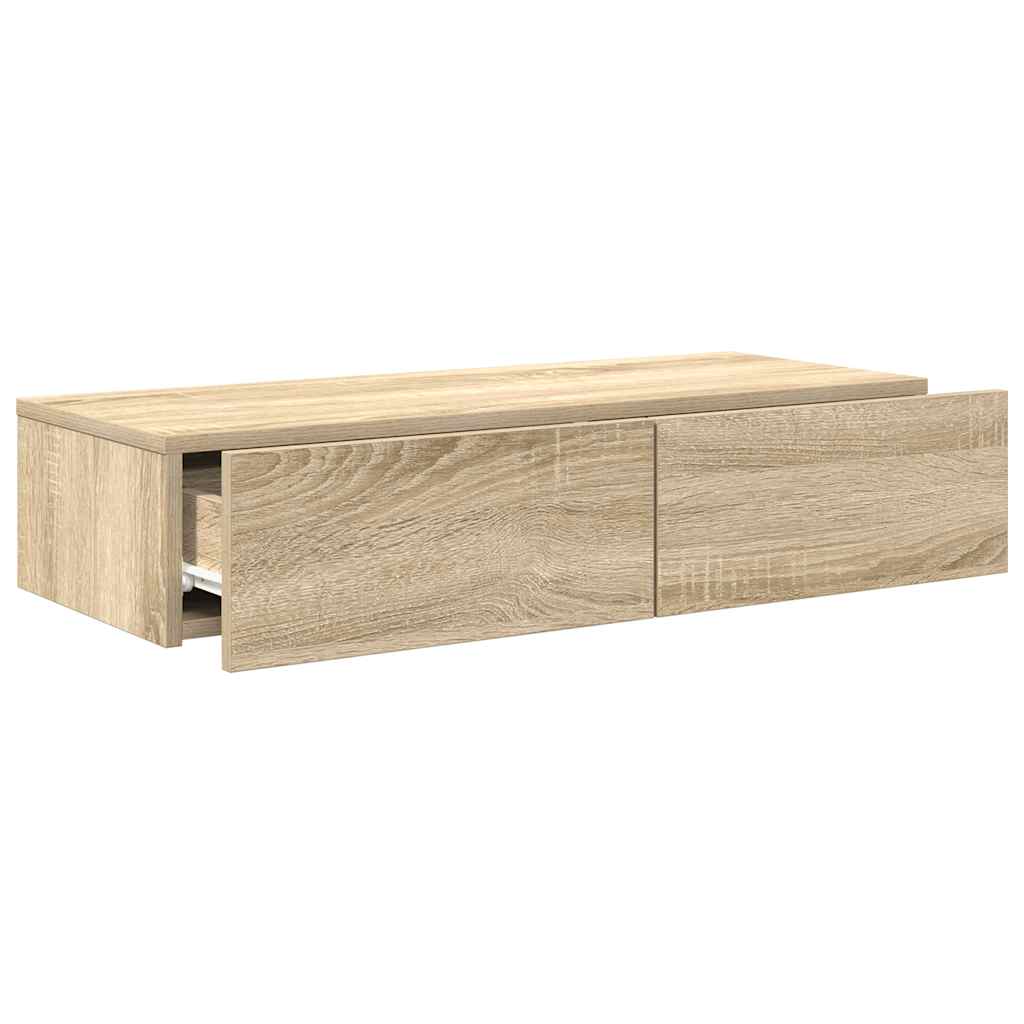 Wandschap met lades 80x33x17 cm bewerkt hout sonoma eikenkleur is nu te koop bij PeponiXL, paradijselijk wonen!