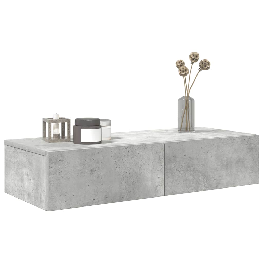 Wandschap met lades 80x33x17 cm bewerkt hout betongrijs is nu te koop bij PeponiXL, paradijselijk wonen!