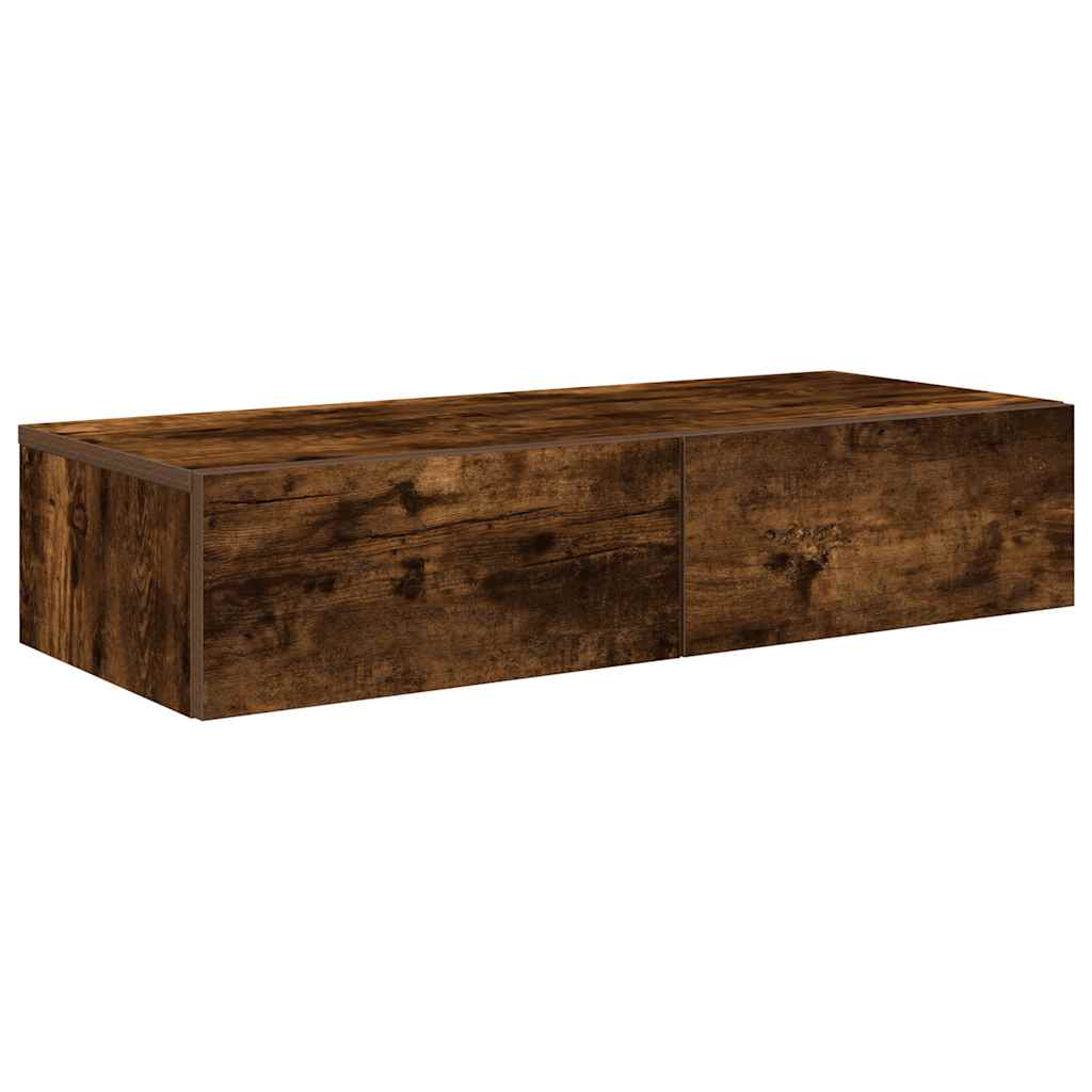 Wandschap met lades 80x33x17 cm bewerkt hout gerookt eikenkleur is nu te koop bij PeponiXL, paradijselijk wonen!