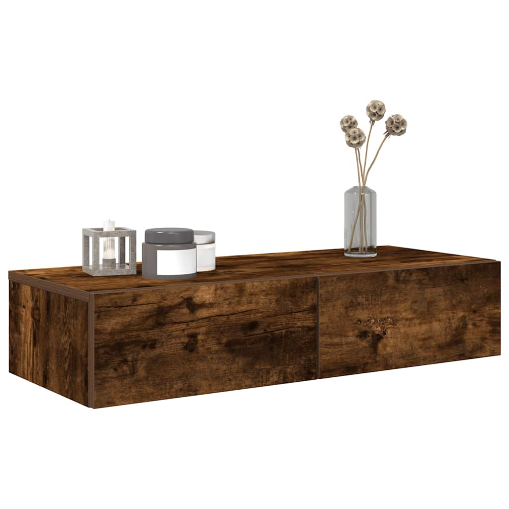 Wandschap met lades 80x33x17 cm bewerkt hout gerookt eikenkleur is nu te koop bij PeponiXL, paradijselijk wonen!