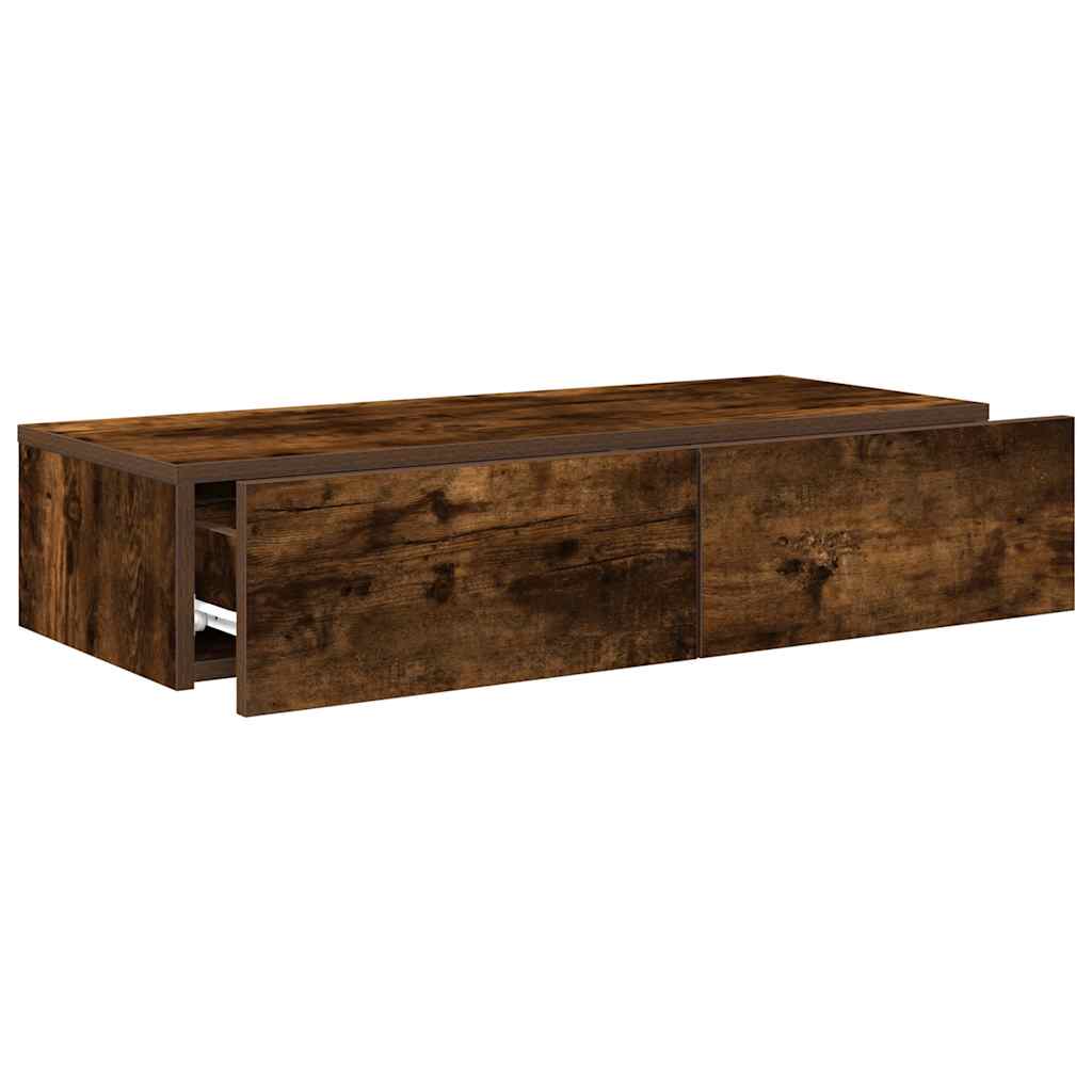Wandschap met lades 80x33x17 cm bewerkt hout gerookt eikenkleur is nu te koop bij PeponiXL, paradijselijk wonen!
