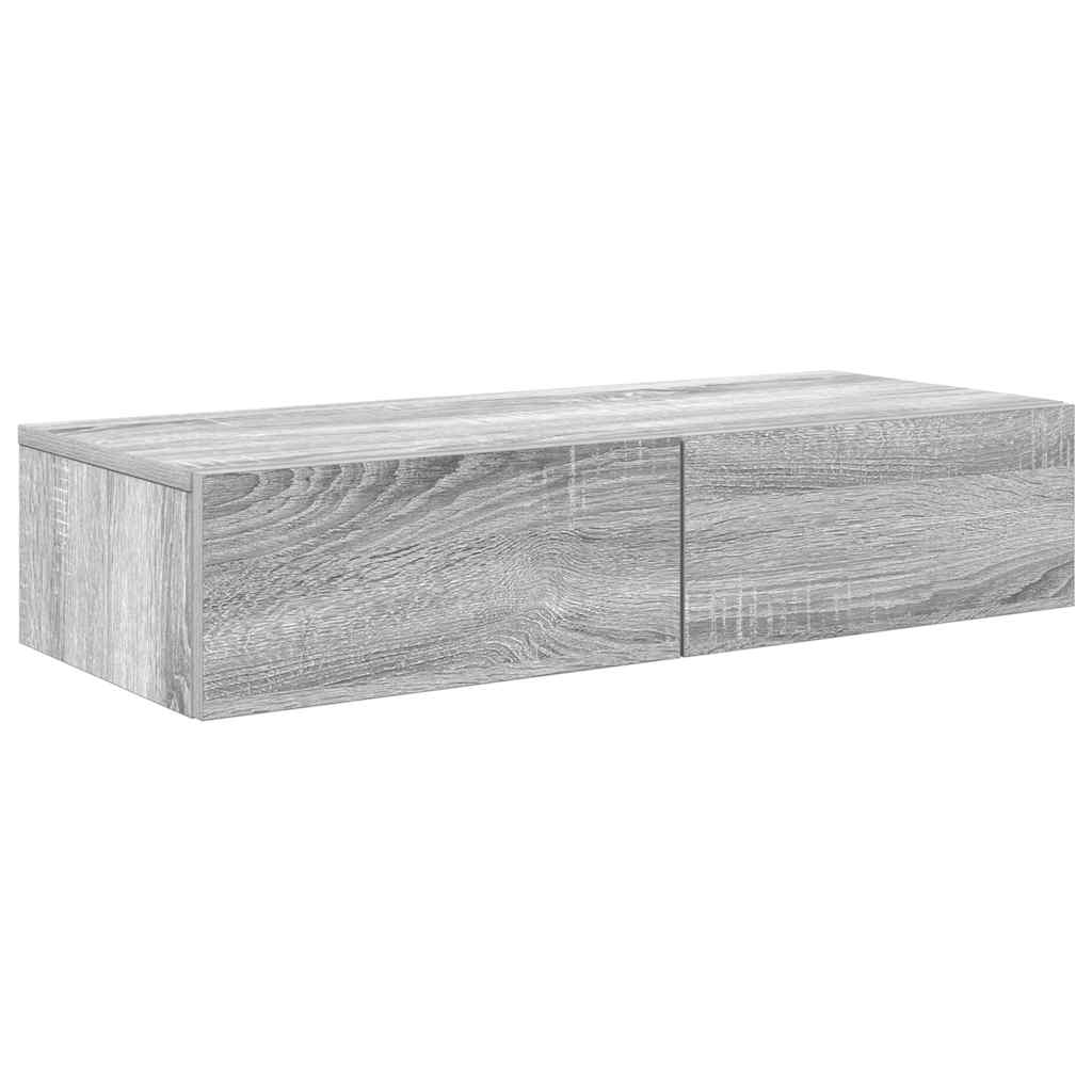 Wandschap met lades 80x33x17 cm bewerkt hout grijs sonoma eiken is nu te koop bij PeponiXL, paradijselijk wonen!