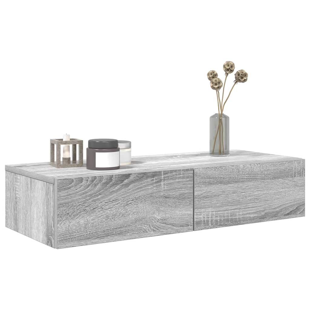 Wandschap met lades 80x33x17 cm bewerkt hout grijs sonoma eiken is nu te koop bij PeponiXL, paradijselijk wonen!