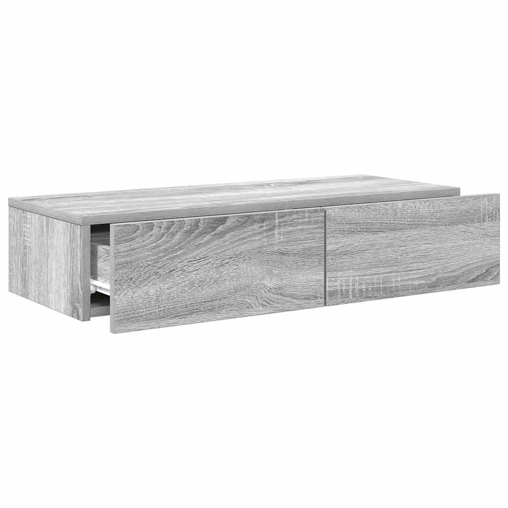 Wandschap met lades 80x33x17 cm bewerkt hout grijs sonoma eiken is nu te koop bij PeponiXL, paradijselijk wonen!