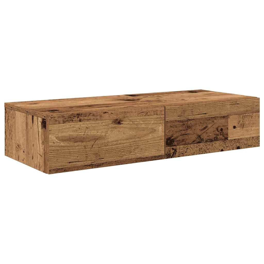 Wandschap met lades 80x33x17 cm bewerkt hout oud houtkleurig is nu te koop bij PeponiXL, paradijselijk wonen!