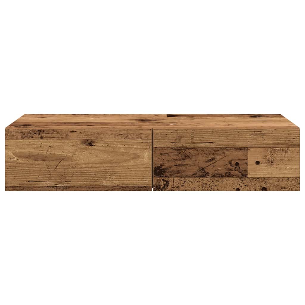 Wandschap met lades 80x33x17 cm bewerkt hout oud houtkleurig is nu te koop bij PeponiXL, paradijselijk wonen!