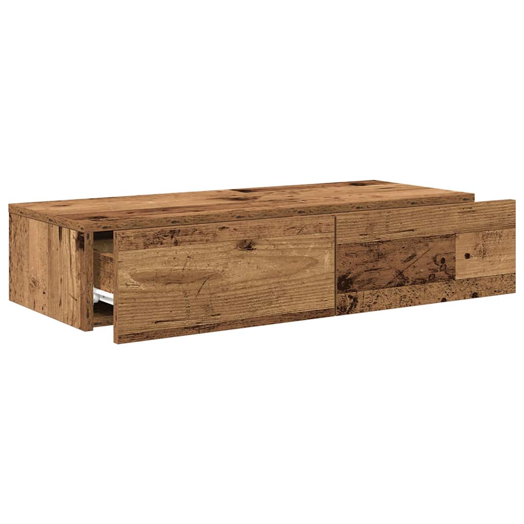 Wandschap met lades 80x33x17 cm bewerkt hout oud houtkleurig is nu te koop bij PeponiXL, paradijselijk wonen!