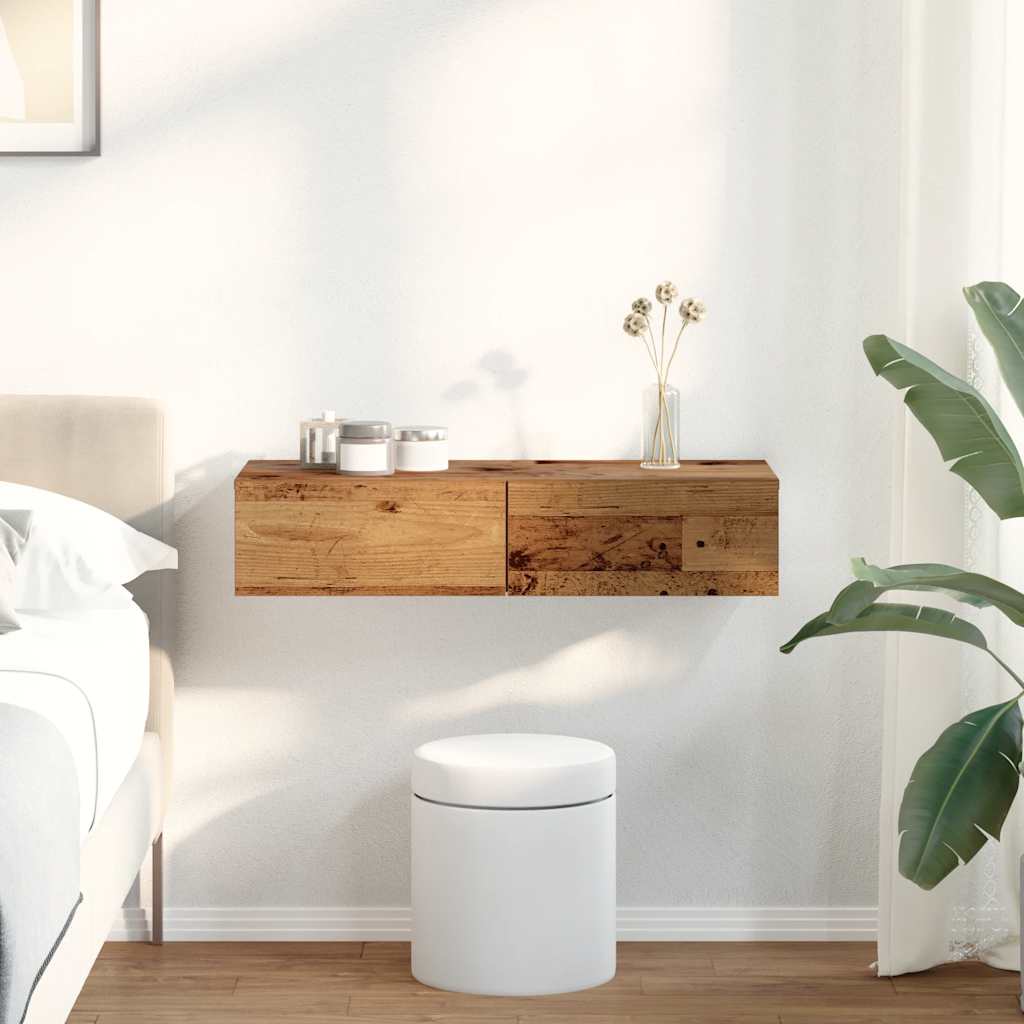 Wandschap met lades 80x33x17 cm bewerkt hout oud houtkleurig is nu te koop bij PeponiXL, paradijselijk wonen!