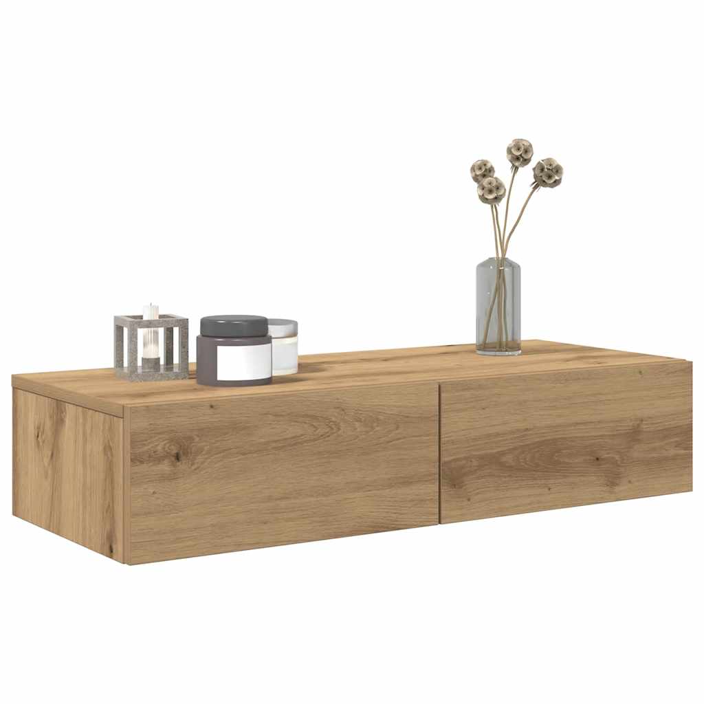 Wandschap met lades 80x33x17 cm bewerkt hout artisanaal eiken is nu te koop bij PeponiXL, paradijselijk wonen!
