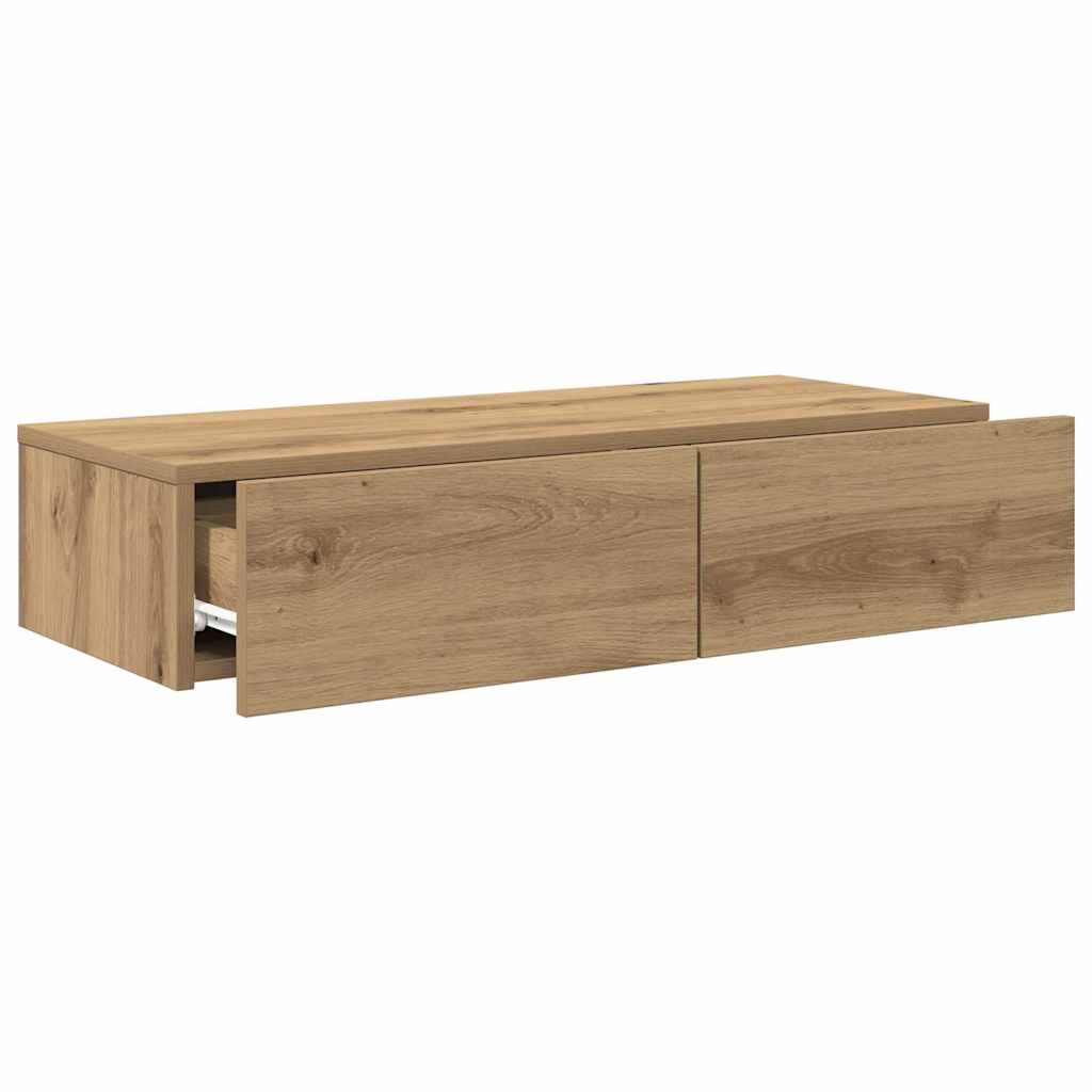 Wandschap met lades 80x33x17 cm bewerkt hout artisanaal eiken is nu te koop bij PeponiXL, paradijselijk wonen!