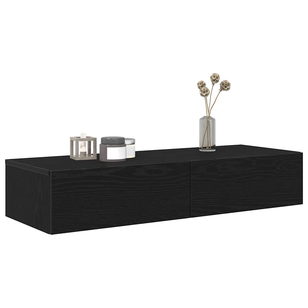 Wandschap met lades 100x36x19 cm bewerkt hout zwart is nu te koop bij PeponiXL, paradijselijk wonen!