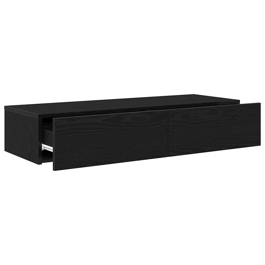 Wandschap met lades 100x36x19 cm bewerkt hout zwart is nu te koop bij PeponiXL, paradijselijk wonen!
